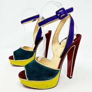 Christian Louboutin Louloudance Suede Colorblock Platform Sandals Heels Size 37